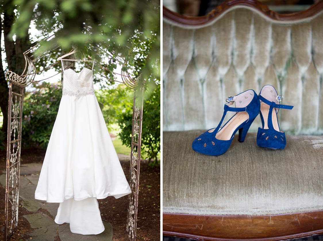 Wedding dress and wedding shoes at Maplehurst Farm
