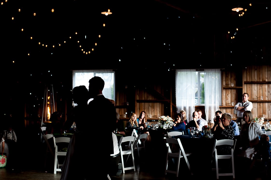 Silhouette of bride and groom first dance at Maplehurst Farm
