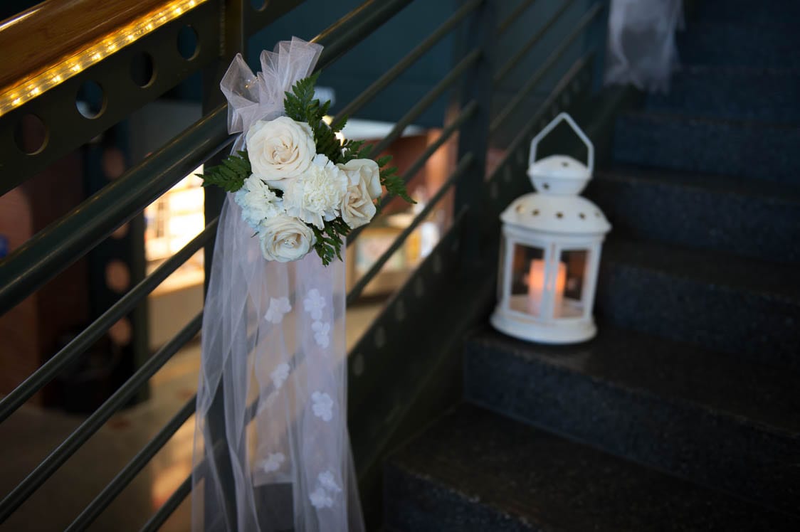 Flowers on the grand staircase at the Bellingham Cruise Terminal