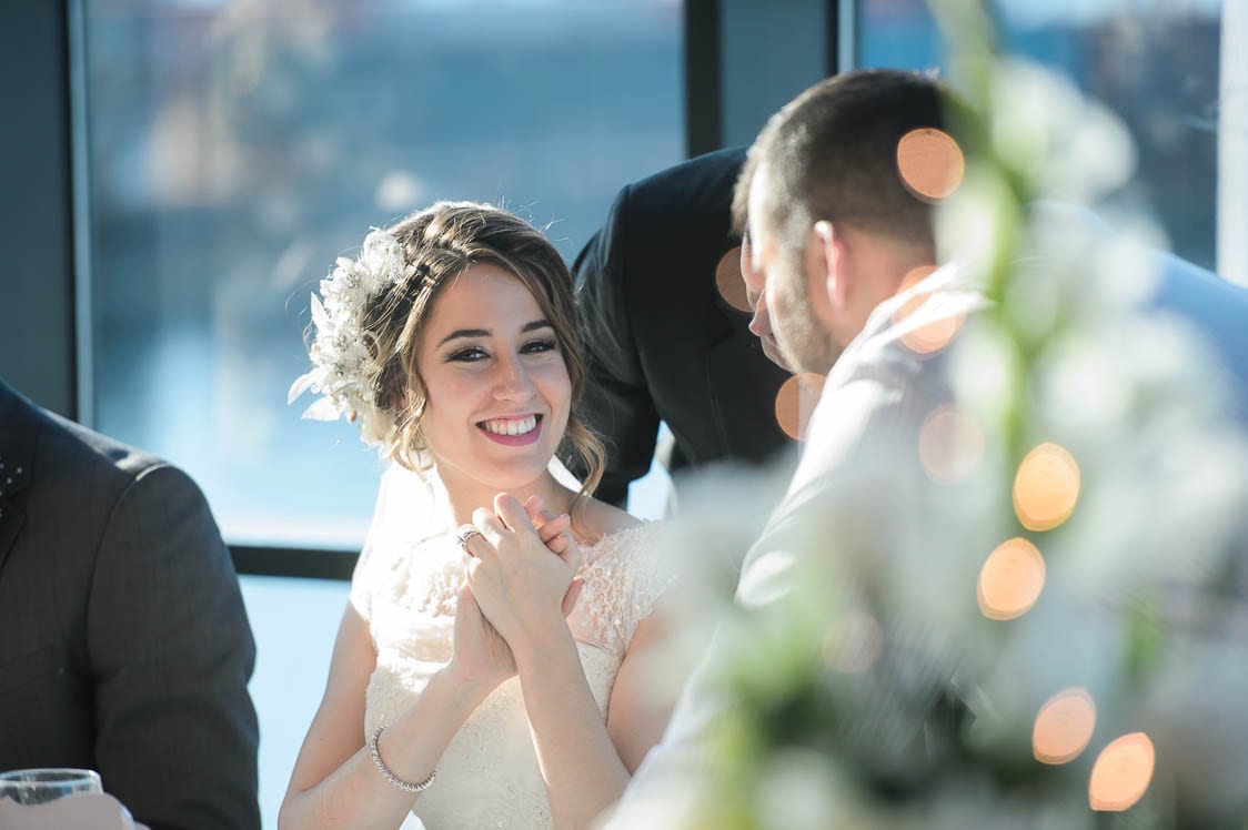 Candid moment of the bride at the Bellingham Cruise Terminal