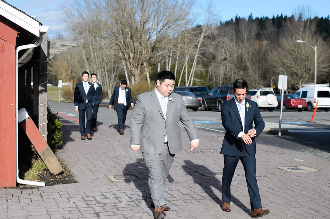 Guys walking around the venue before the wedding at the Pickering Barn in Issaquah, WA