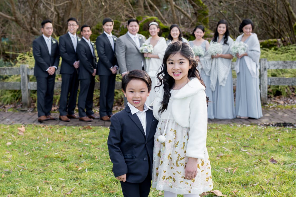 Kids in front of wedding party at the Pickering Barn in Issaquah, WA