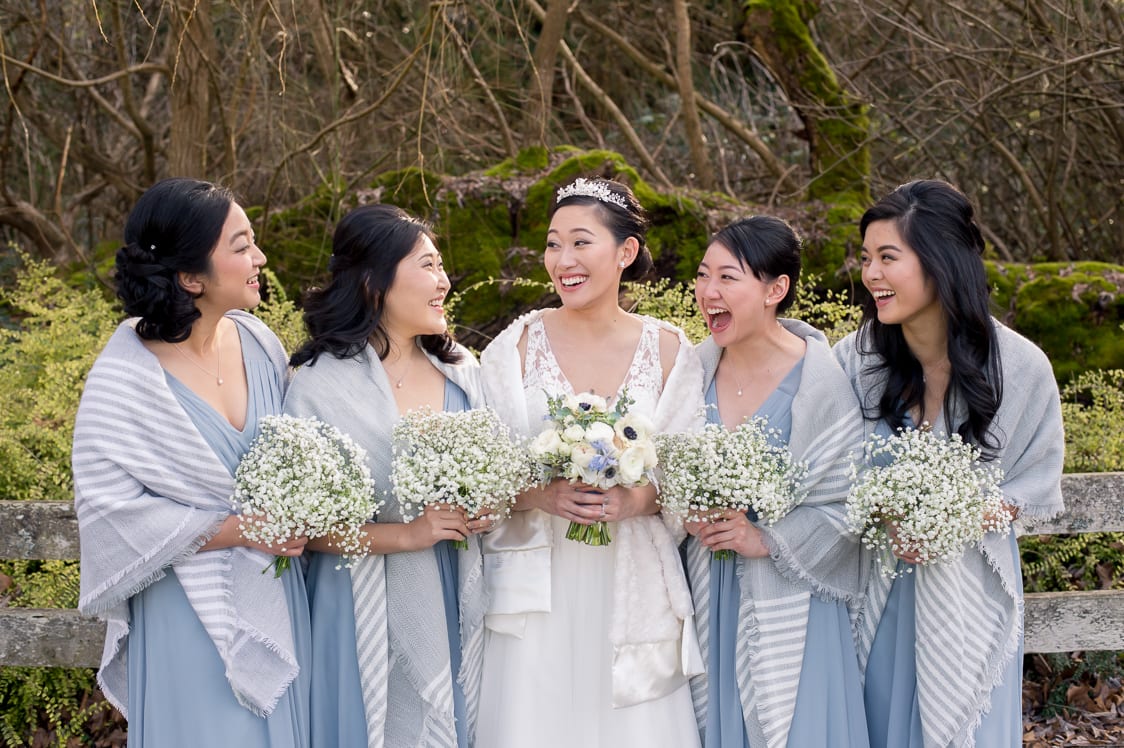 Bridesmaids laughing at the Pickering Barn in Issaquah, WA
