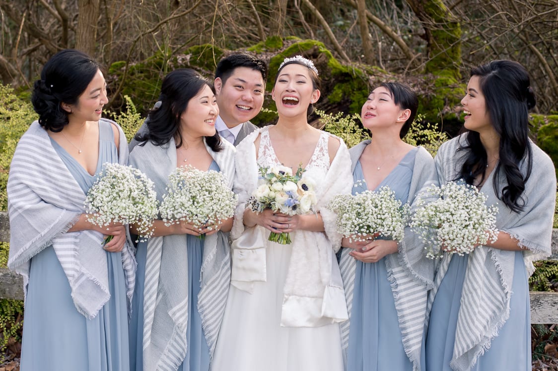 Groom photobombed bridesmaids pictures at the Pickering Barn in Issaquah, WA