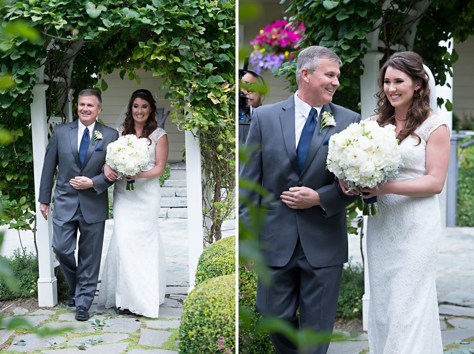 Father walks his daughter down the aisle at her wedding at The Grand Willow Inn