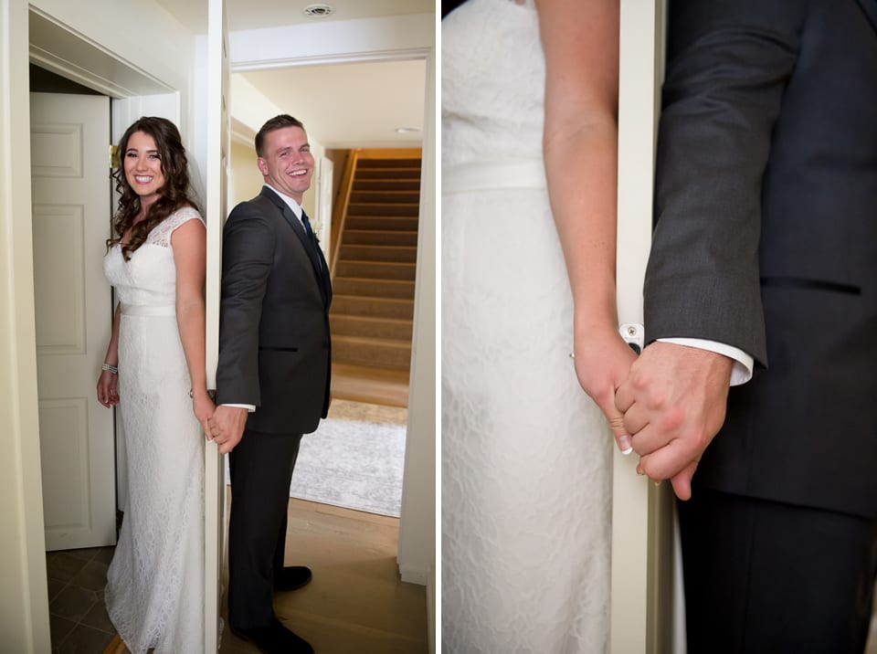 Bride and groom hold hand at The Grand Willow Inn