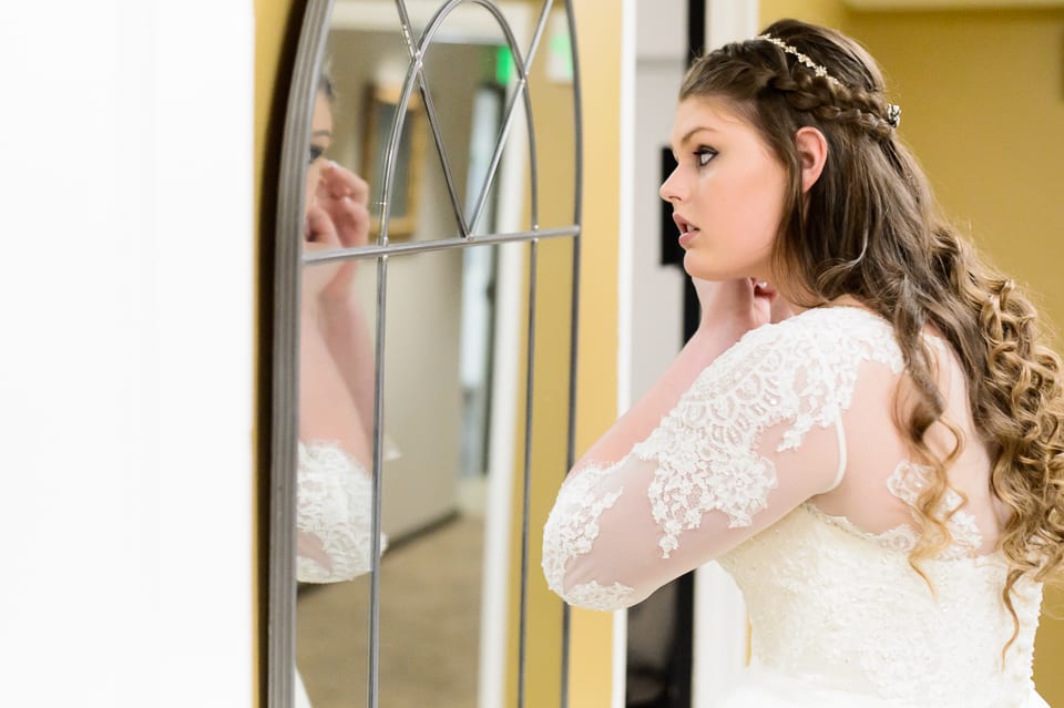 Bride getting ready at the Leopold Crystal Ballroom