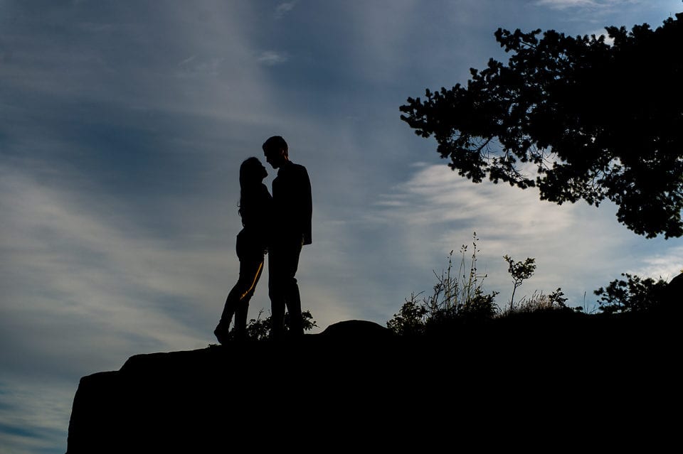 Silhouette during an engagement session at Teddy Bear Cove in Bellingham