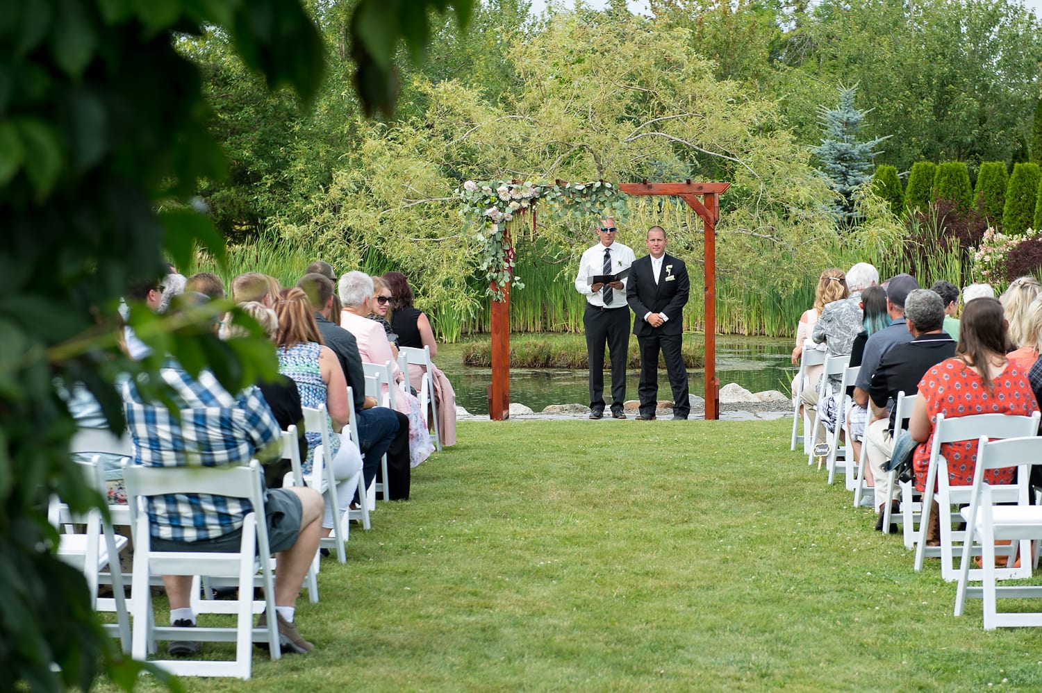Groom waiting for bride to walk down the aisle at Axton Events Bellingham wedding venue