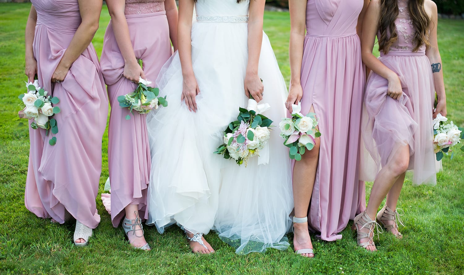 Bridesmaids and flowers and dresses at Axton Events Bellingham wedding venue