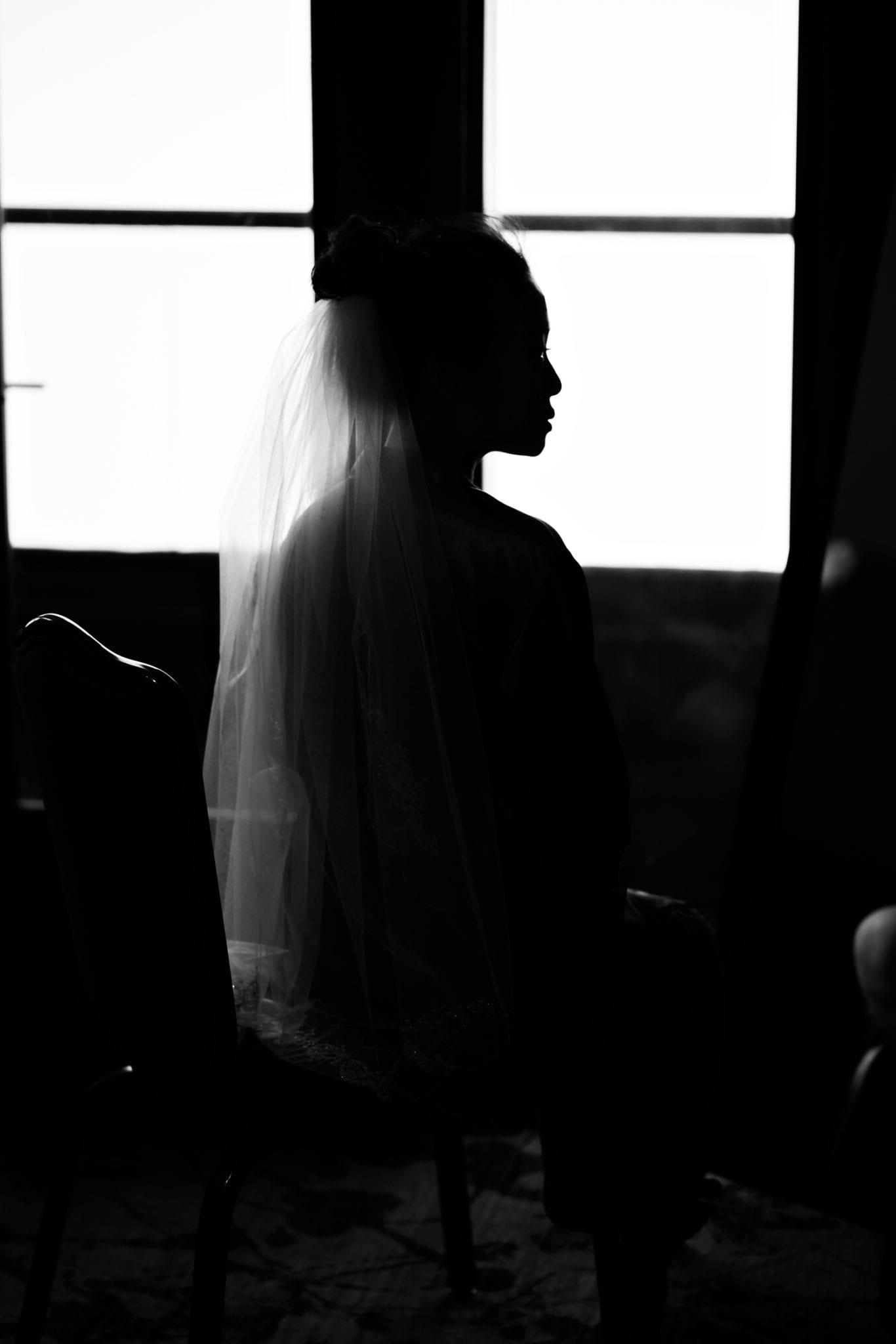 Silhouette of bride at Salish Lodge Snoqualmie Falls Wedding Venue