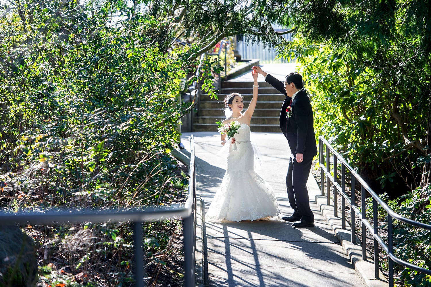 bride and groom at Salish Lodge Snoqualmie Falls Wedding Venue