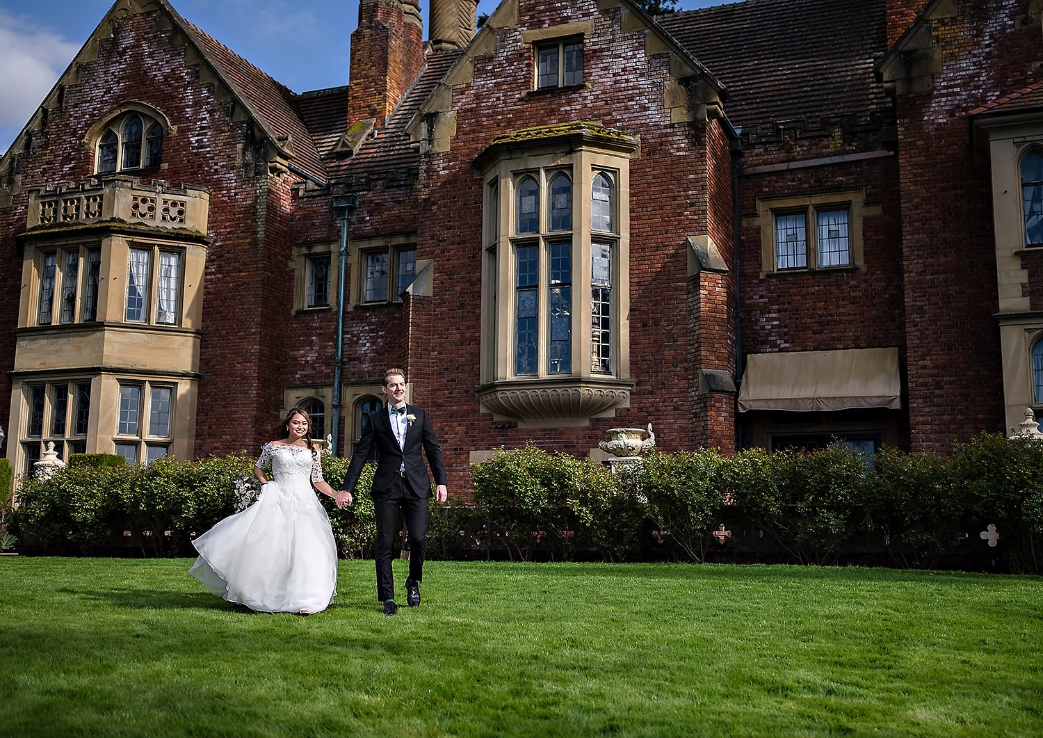 bride and groom at thornewood Castle wedding